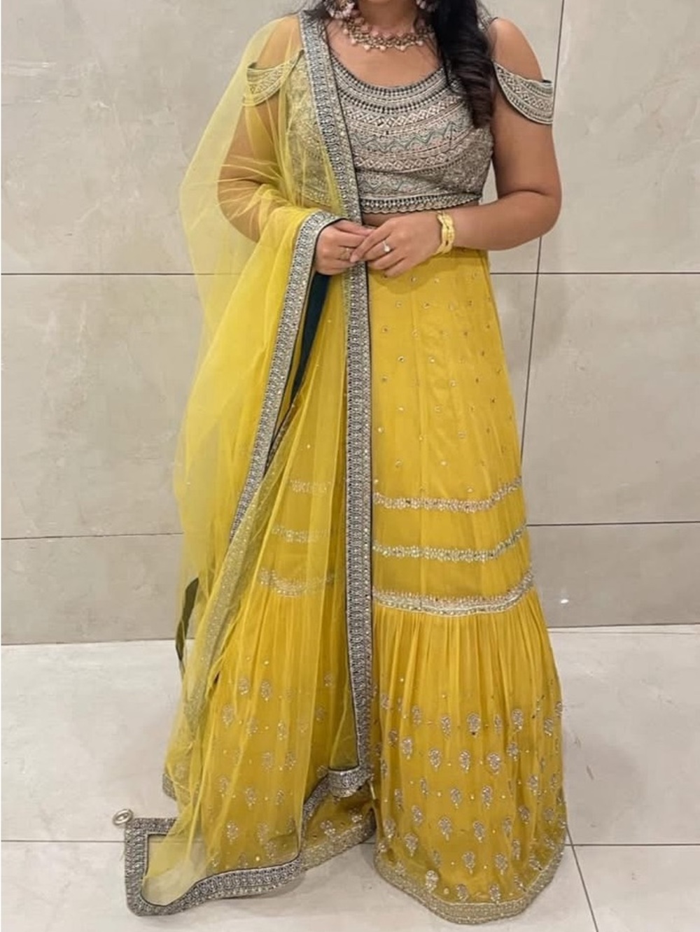 Yellow Embellished Lehenga Set with Silver Detailing